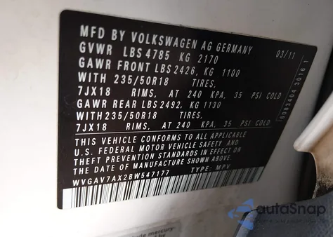 2011 Volkswagen Tiguan Sel from USA, damaged, VIN WVGAV7AX2BW547177